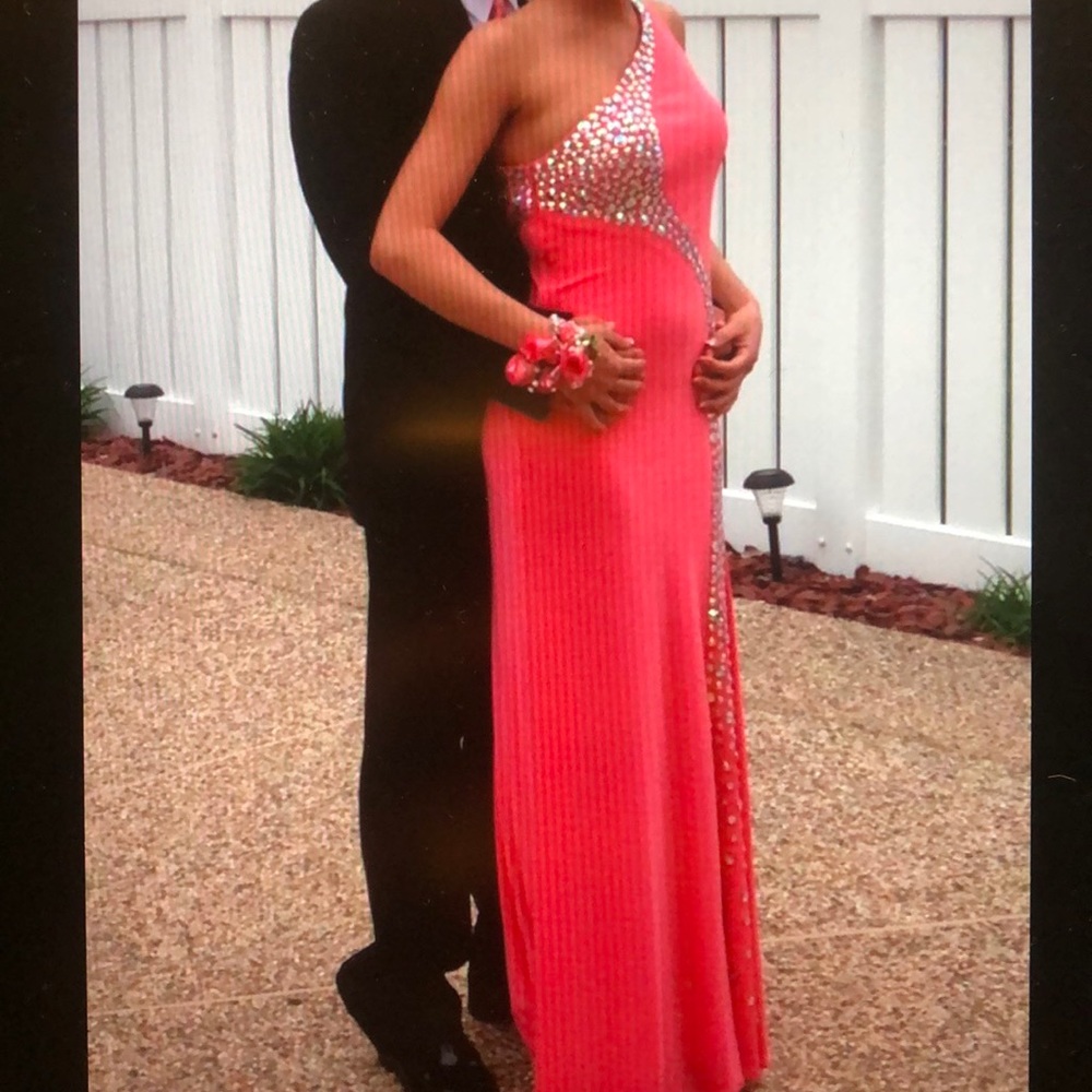 Coral One shoulder prom dress
